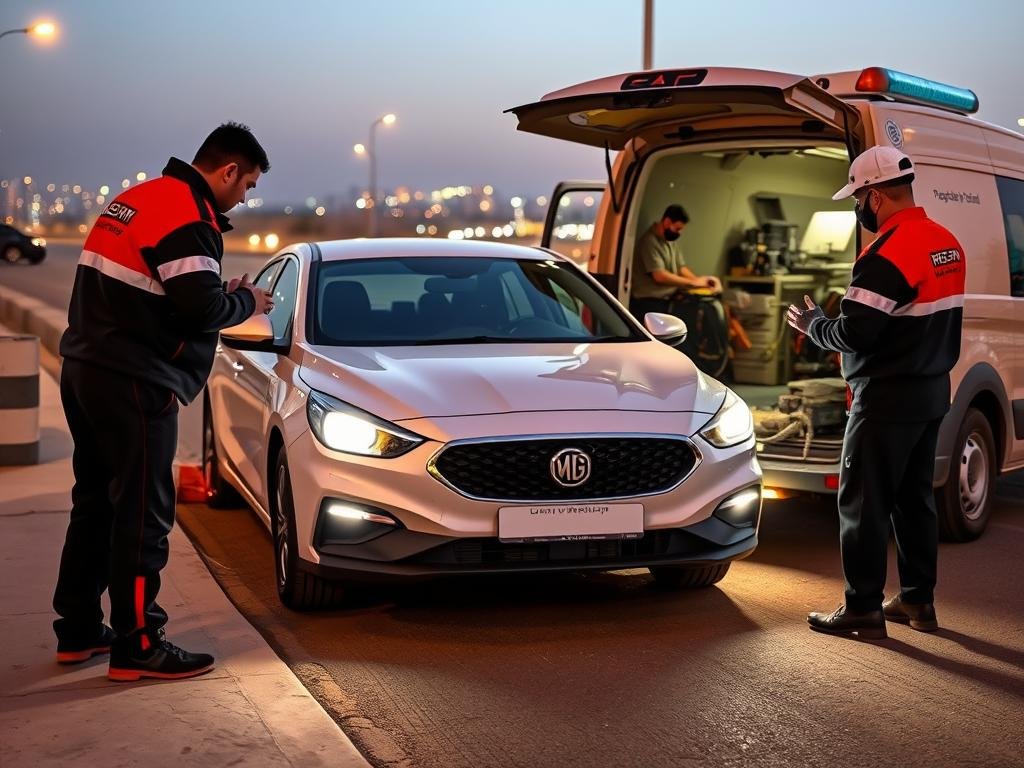 فريق إصلاح أعطال الطريق من مركز حلم لصيانة السيارات الصينية بالرياض