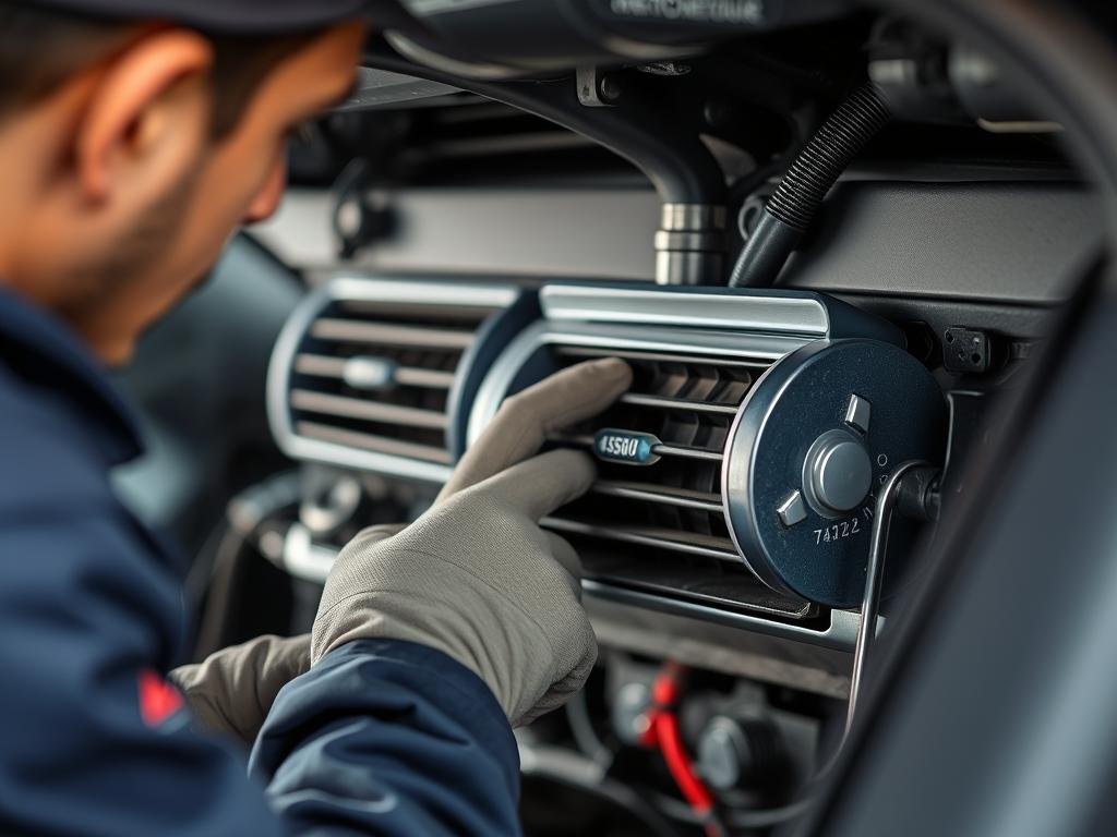 فني متخصص يقوم بإصلاح مكيف سيارة صينية في مركز حلم بالرياض