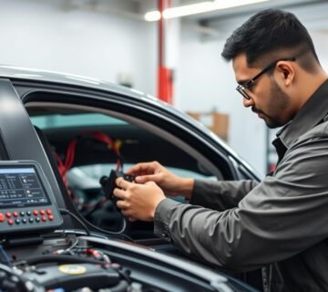 فني متخصص يقوم بصيانة كهرباء سيارات صينية بالرياض في مركز حلم للصيانة