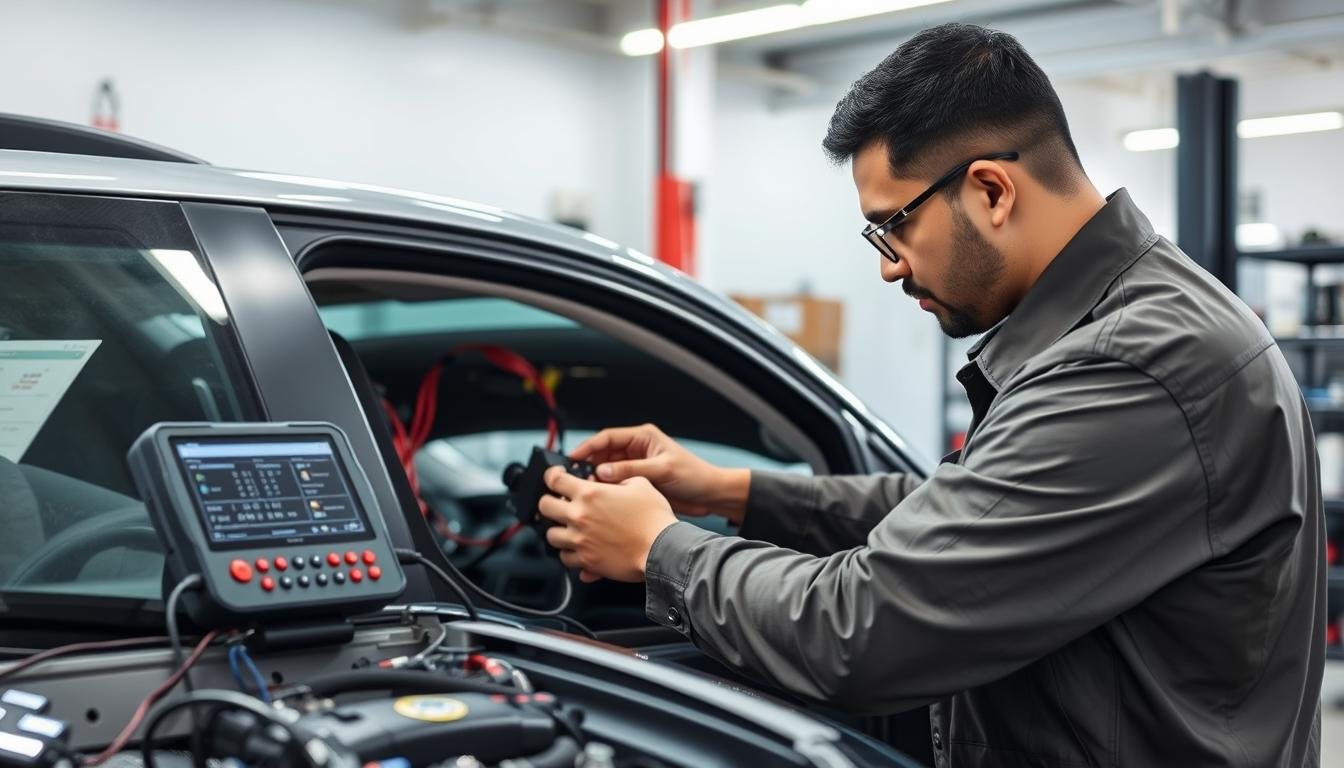 فني متخصص يقوم بصيانة كهرباء سيارات صينية بالرياض في مركز حلم للصيانة