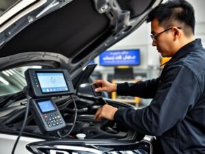 فني متخصص يقوم بفحص نهائي لسيارة صينية بعد تبديل الزيت
