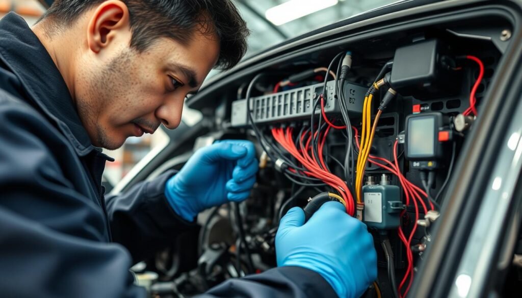 فني يقوم بإصلاح أعطال كهربائية في سيارة صينية في الرياض