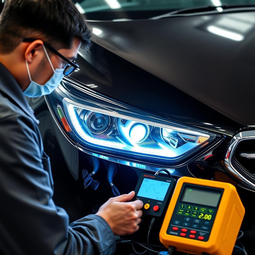 فني يقوم بإصلاح نظام إضاءة سيارة صينية في مركز حلم