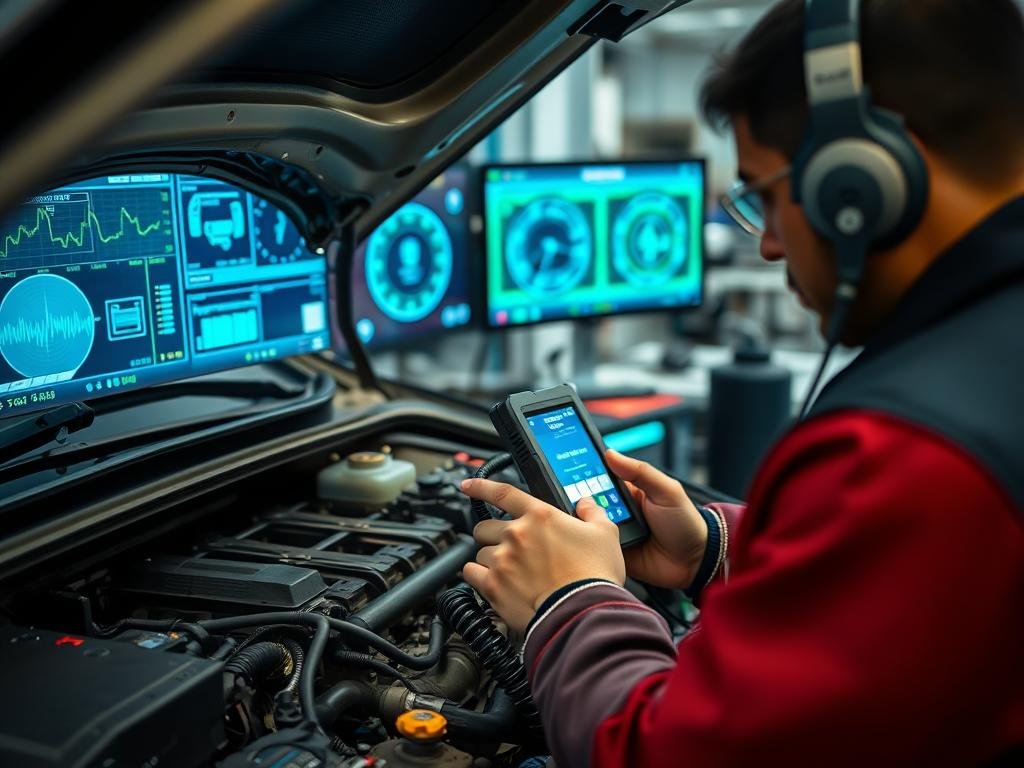 فني يقوم بفحص سيارة صينية في مركز حلم بالرياض