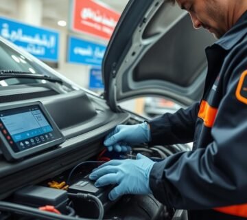 كهربائي سيارات صيني متنقل بالرياض يقوم بفحص بطارية سيارة صينية