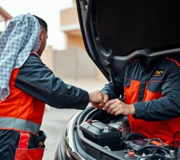 كهربائي سيارات متنقل بالرياض يقوم بفحص بطارية سيارة صينية