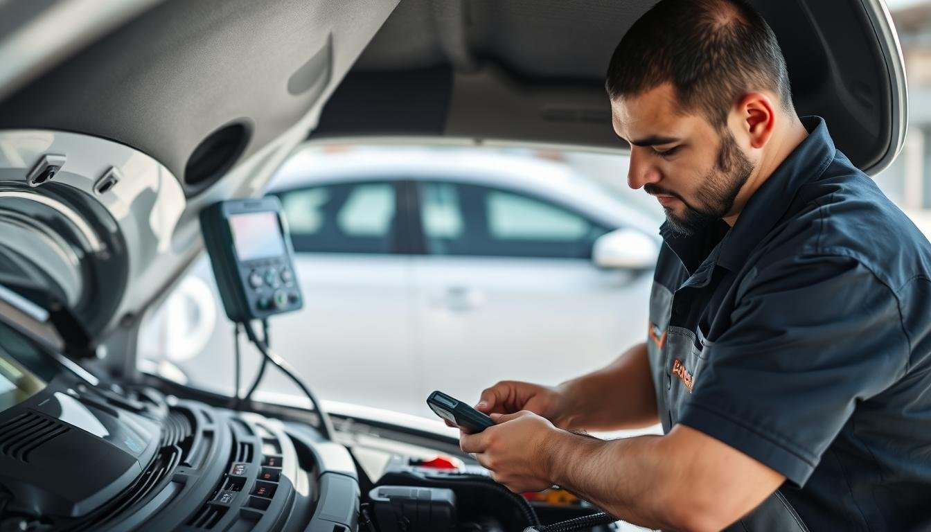 كهربائي سيارات متنقل بالرياض يقوم بفحص بطارية سيارة