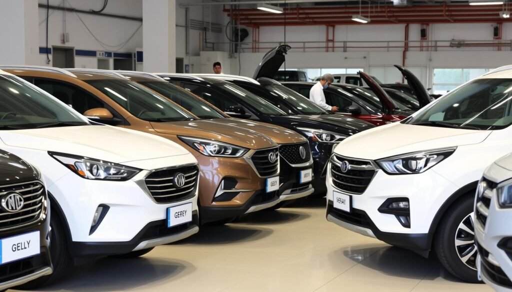 مجموعة متنوعة من السيارات الصينية في مركز صيانة كهرباء سيارات صينية بالرياض