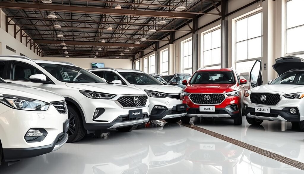 مجموعة من السيارات الصينية في مركز صيانة في الرياض