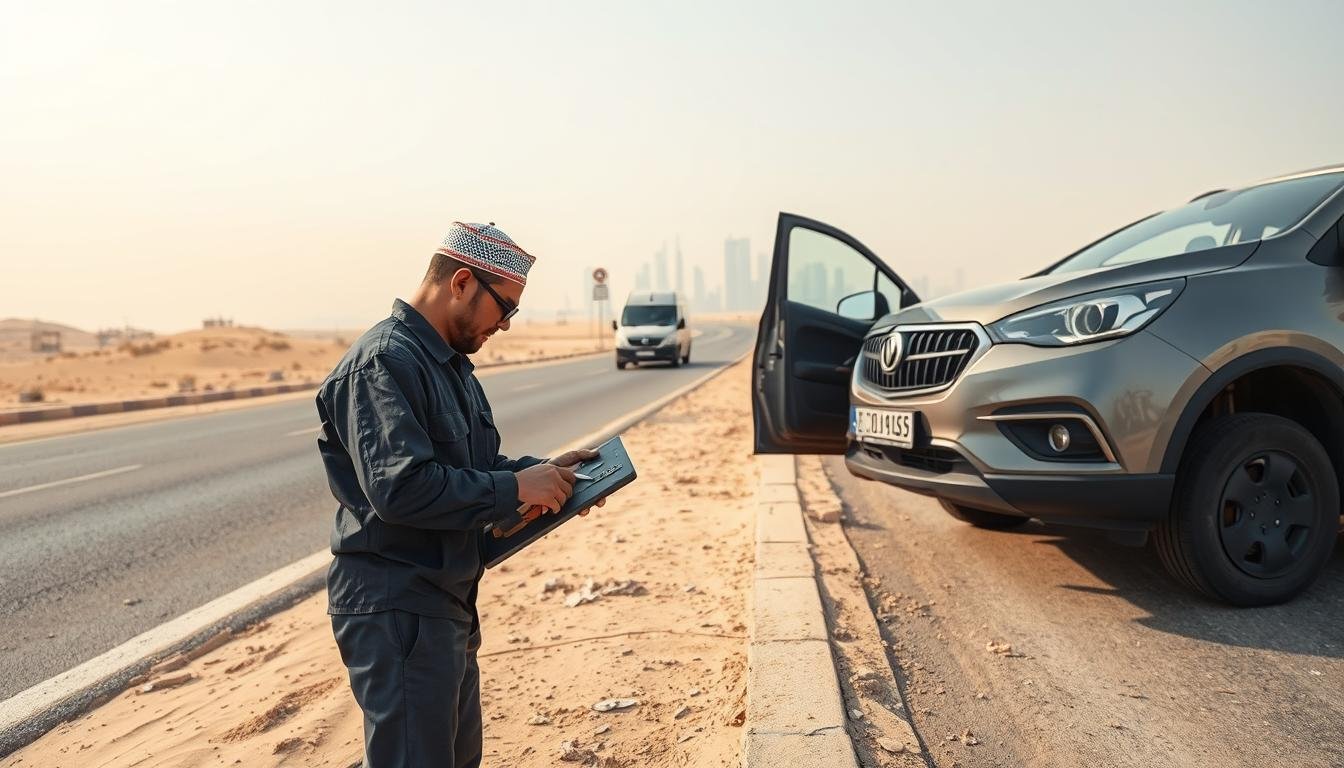 ميكانيكي سيارات صيني بالرياض يقوم بإصلاح عطل في الطريق