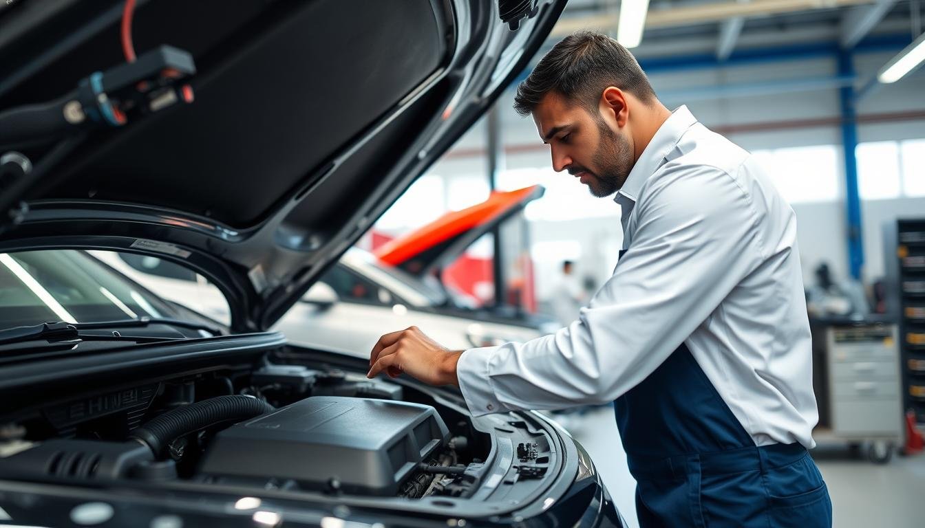 ميكانيكي سيارات صيني بالرياض يقوم بفحص محرك سيارة صينية