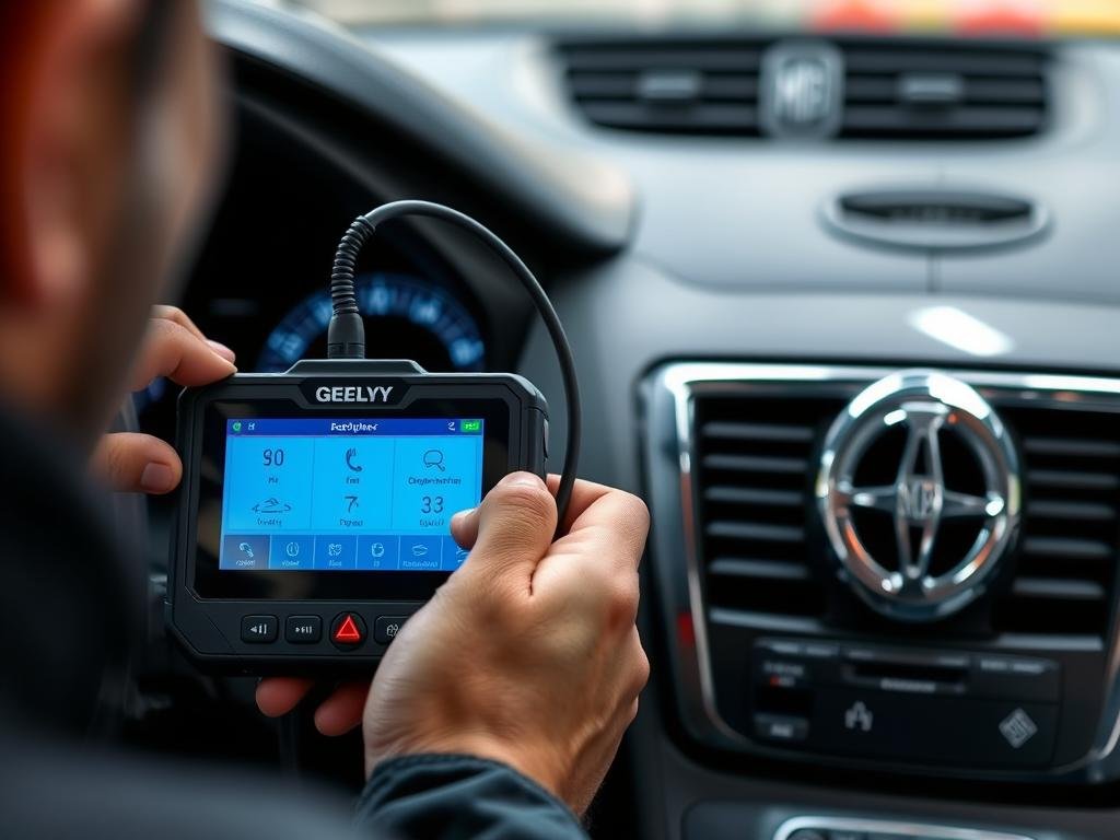 ميكانيكي متنقل بالرياض للسيارات الصينية يقوم بفحص كمبيوتر سيارة صينية